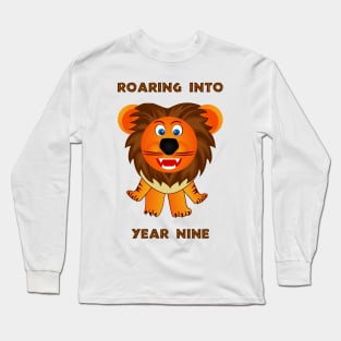 Roaring Into Year Nine (Cartoon Lion) Long Sleeve T-Shirt